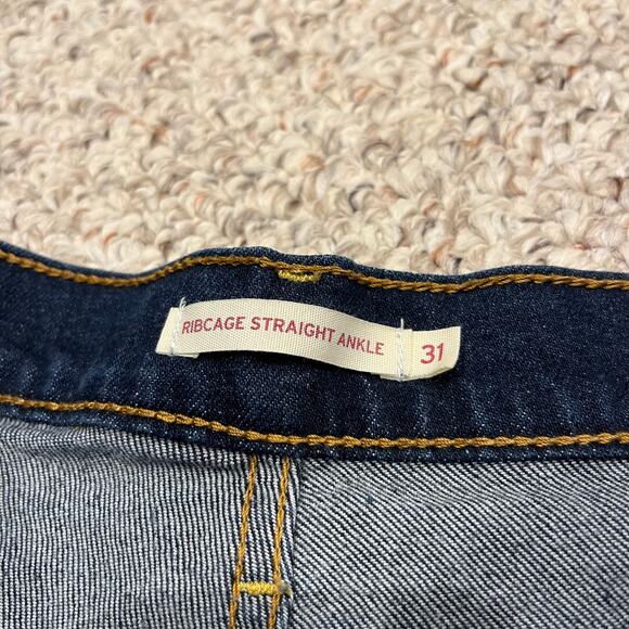 Levi's Ribcage Straight Ankle Jeans Sz 31 Dark Wash Denim Distressed Button Fly - Picture 8 of 8